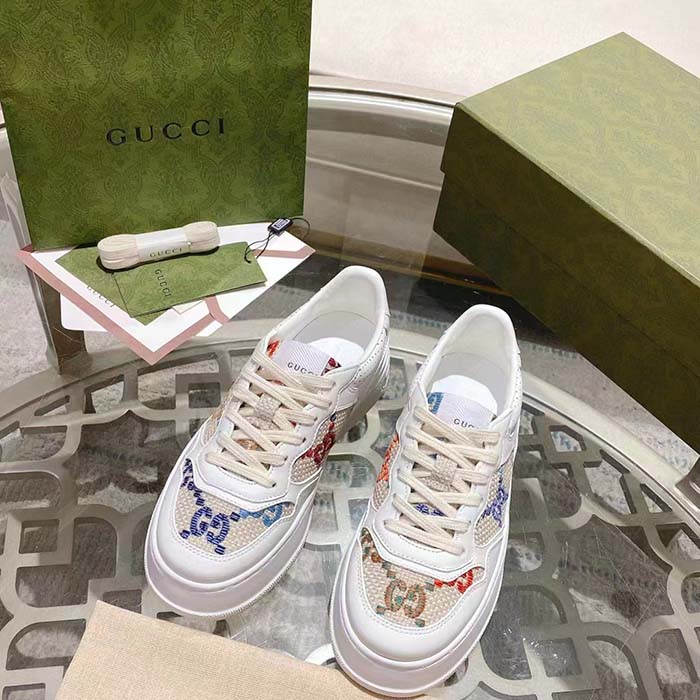 Gucci Unisex GG Sneaker White Leather Mid Heel Interlocking G 5.6 Cm Heel