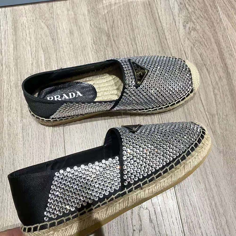 Prada Women Satin Espadrilles with Crystals-Black