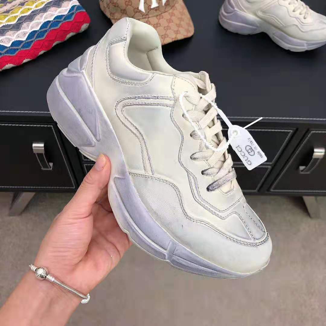 Gucci Unisex Rhyton Leather Sneaker-Beige