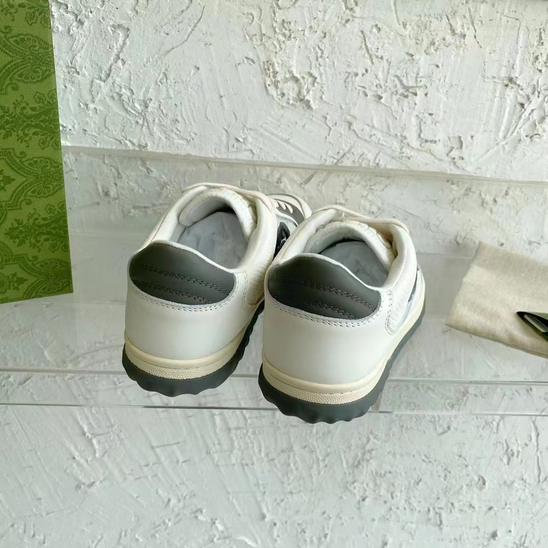 Gucci Unisex GG MAC80 Sneaker Off White Grey Leather Round Toe Rubber Flat