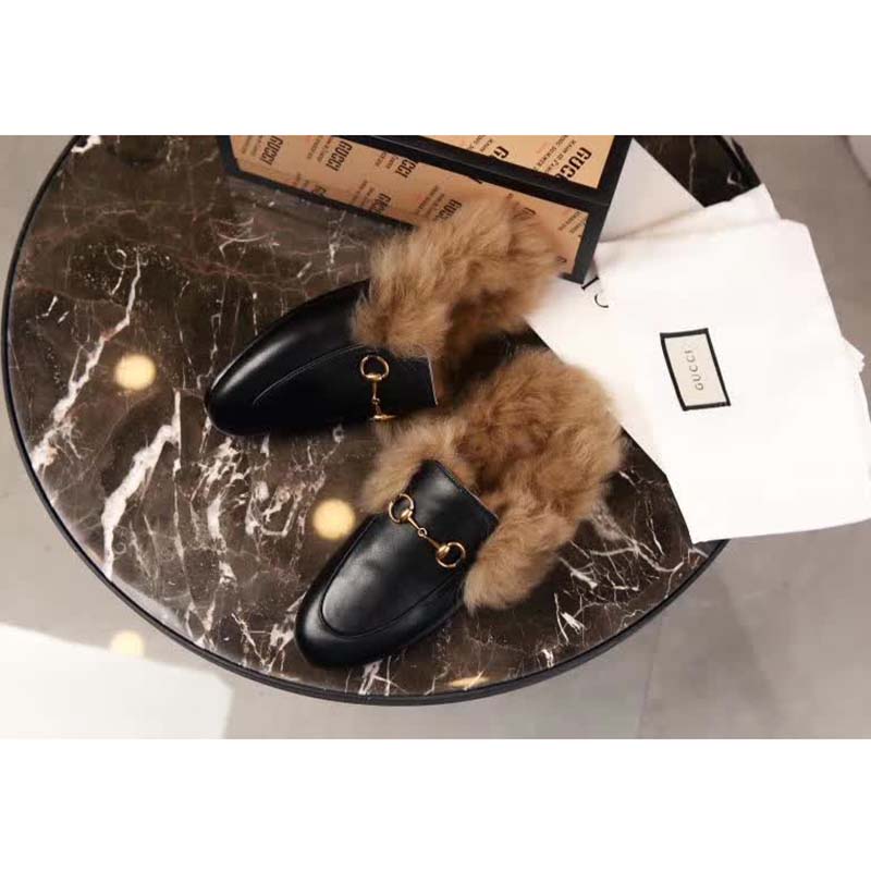 Gucci GG 2015 Re-Edition Women’s Princetown Black Metal-Free Tanned Leather Flat