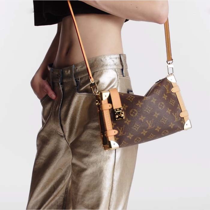 Louis Vuitton LV Women Side Trunk Monogram Coated Canvas Cowhide Leather