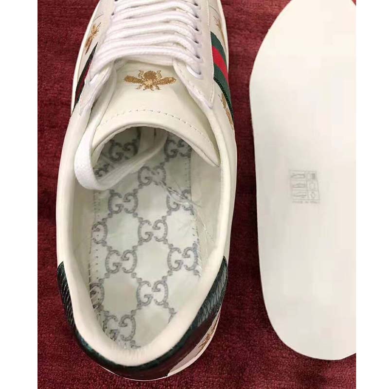 Gucci Men’s Ace Embroidered Sneaker in White Leather with Bees and Stars