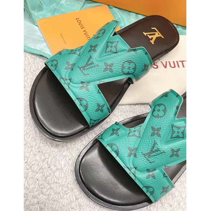 Louis Vuitton LV Unisex Oasis Mule Eclipse Green Monogram Grained Calf Leather Rubber