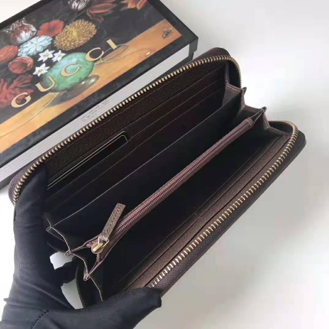 Gucci GG Unisex Ophidia GG Zip Around Wallet in Beige/Ebony GG Supreme Canvas