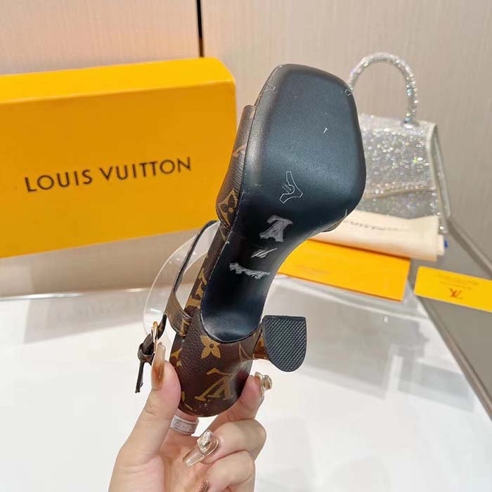 Louis Vuitton Women LV Sparkle Sandal Brown Monogram Canvas Outsole 9.5 CM Heel