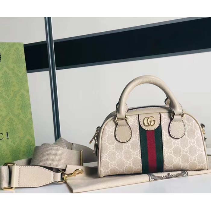 Gucci GG Unisex Ophidia Mini GG Top Handle Bag Beige White Supreme Canvas