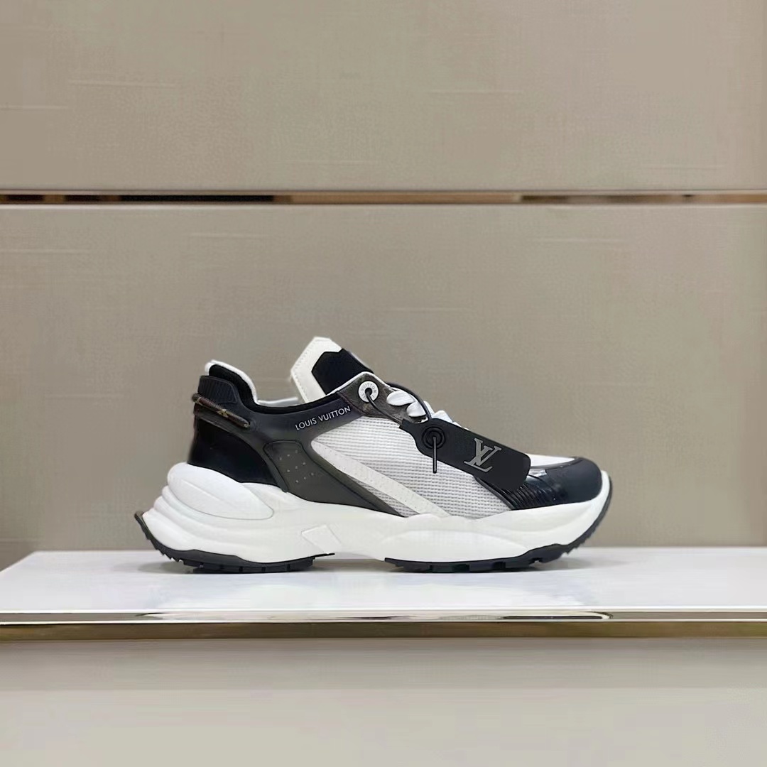 Louis Vuitton LV Unisex Run 55 Sneaker White Mix Materials Lifted Rubber Outsole