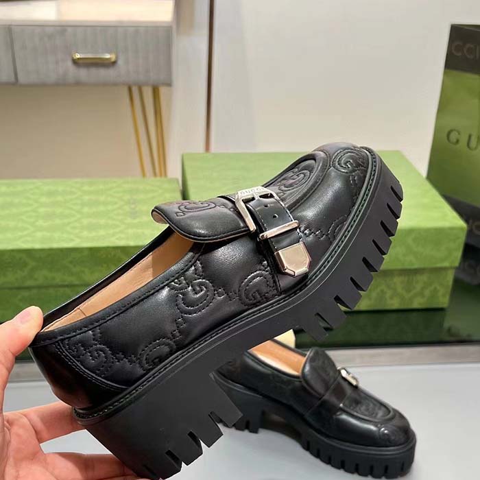 Gucci Women GG Matelassé Loafer Black Leather Low 2.5 Cm Heel