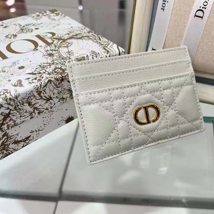 Dior Unisex CD Dior Caro Five Slot Card Holder Cloud Latte Supple Cannage Calfskin