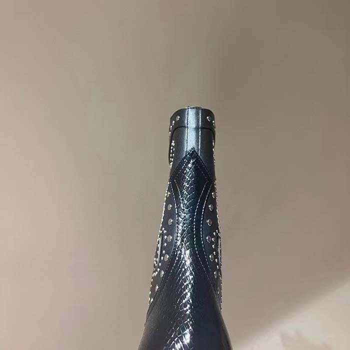 Gucci Women GG Boot Double G Embroidery Studs Black Leather Low 3.6 CM Heel