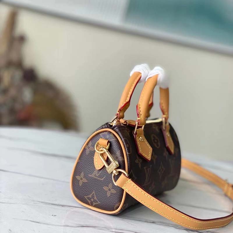 Louis Vuitton LV Women Nano Speedy Bag Brown Monogram Coated Canvas Cowhide