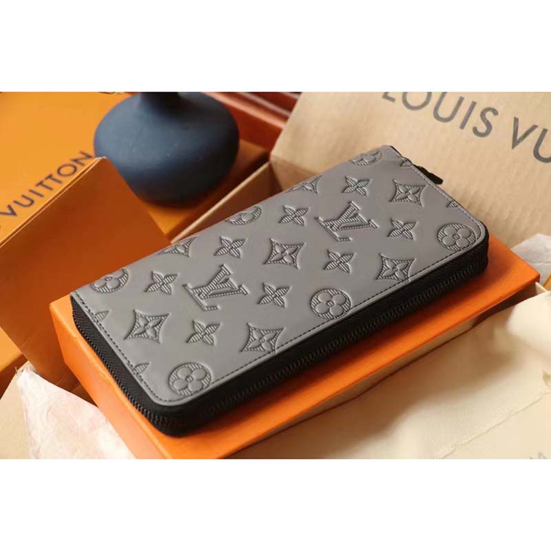 Louis Vuitton LV Unisex Zippy Wallet Galet Gray Mahina Perforated Calf Leather