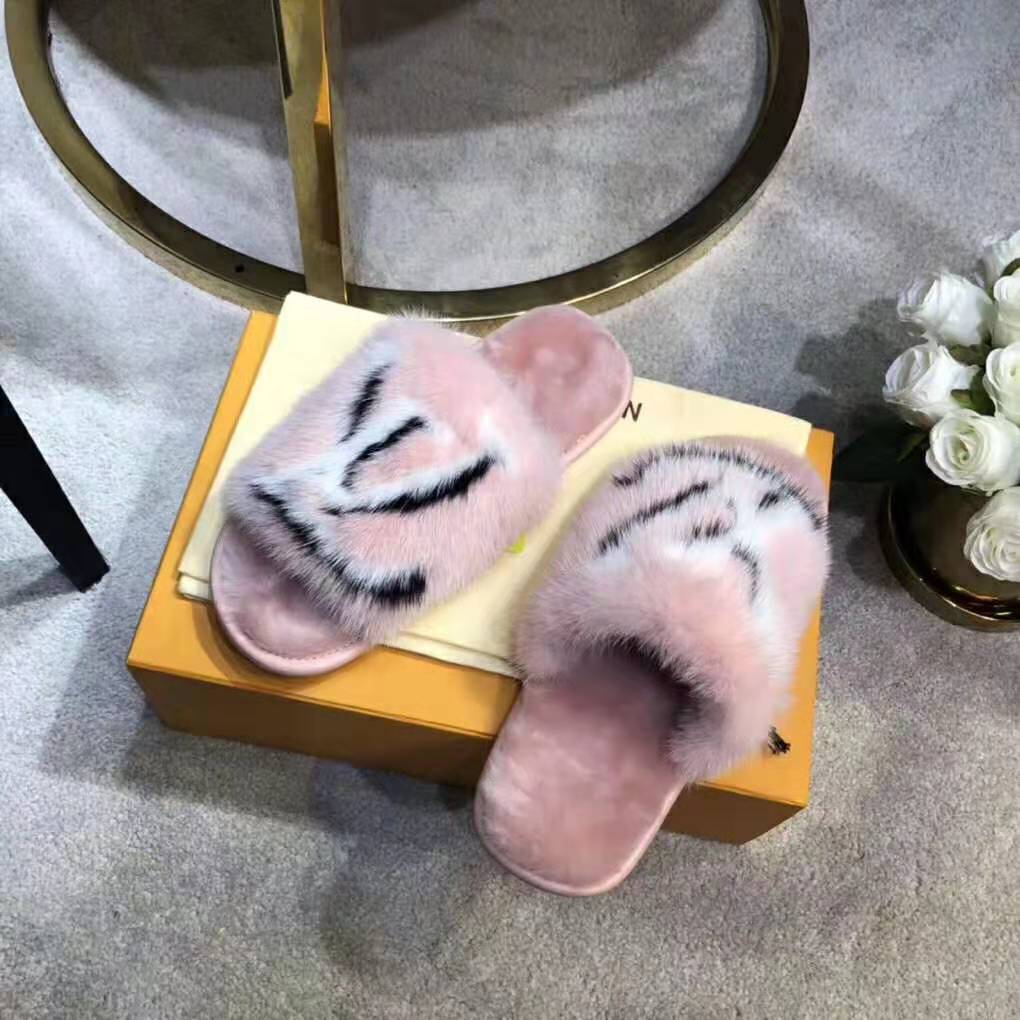 Louis Vuitton LV Women Homey Flat Mule in Mink Fur-Pink