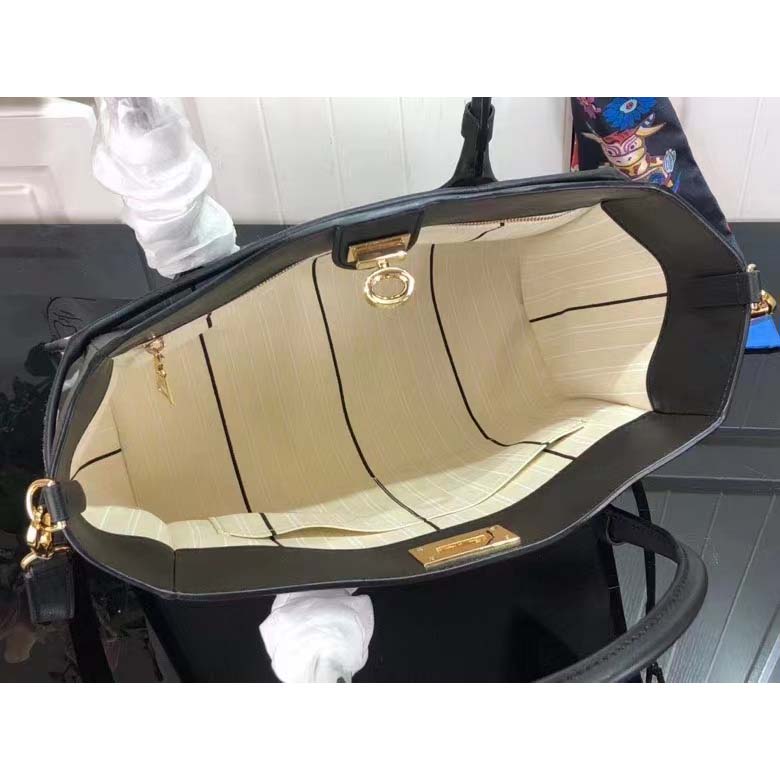 Louis Vuitton Women On My Side MM Tote Bag Black Canvas Smooth Cowhide