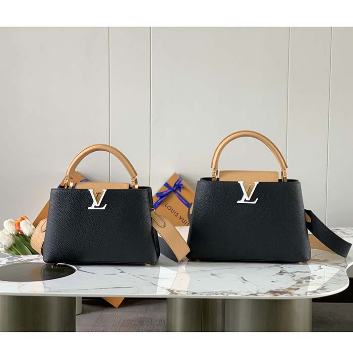 Louis Vuitton LV Women Capucines MM Handbag Black Beige Red Taurillon Leather