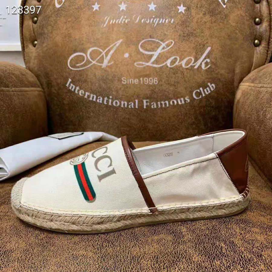 Gucci Men Gucci Logo Canvas Espadrille-Beige
