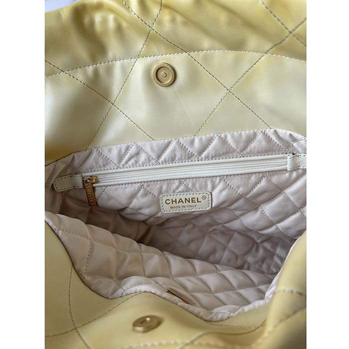 Chanel Women CC 22 Handbag Pearly Shaded Calfskin Gold-Tone Metal Ecru Golden