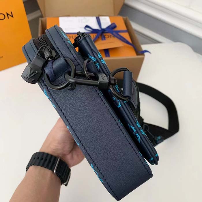 Louis Vuitton LV Unisex Trio Messenger Navy River Blue Calf Leather Textile Lining