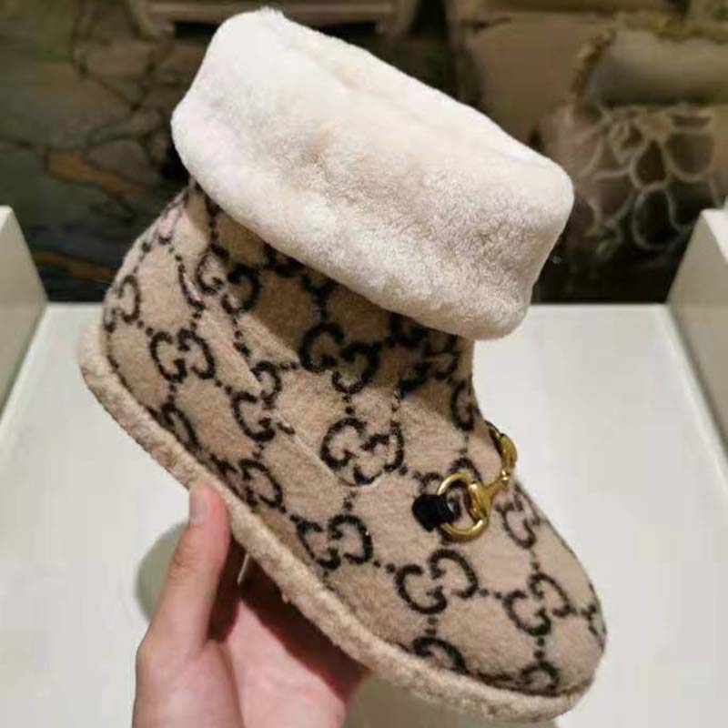 Gucci Unisex GG Wool Ankle Boot in Textured Fabrics-Beige