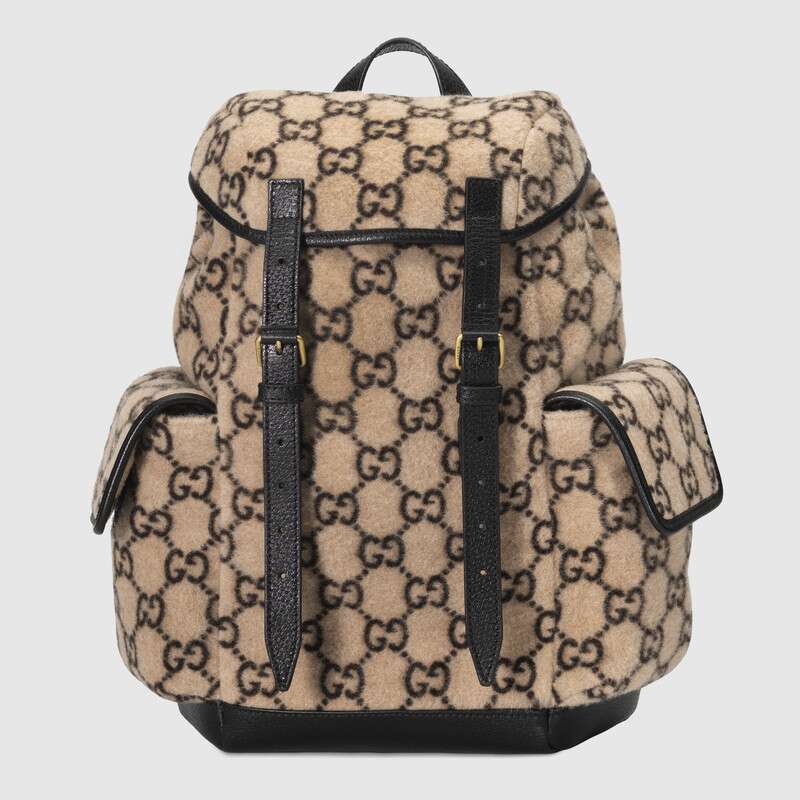 Gucci GG Unisex Small GG Wool Backpack in Wool and Leather
