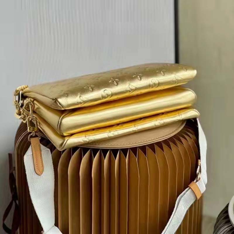 Louis Vuitton LV Women Coussin PM Gold Monogram-Embossed Puffy Lambskin Calfskin