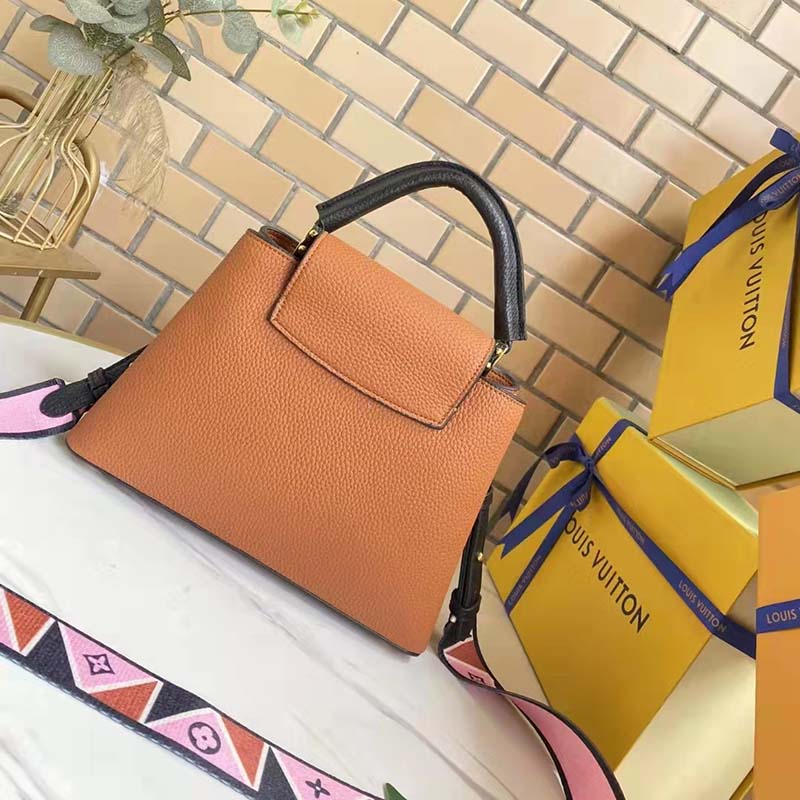 Louis Vuitton LV Women Capucines BB Handbag Gold Noir Taurillon Leather