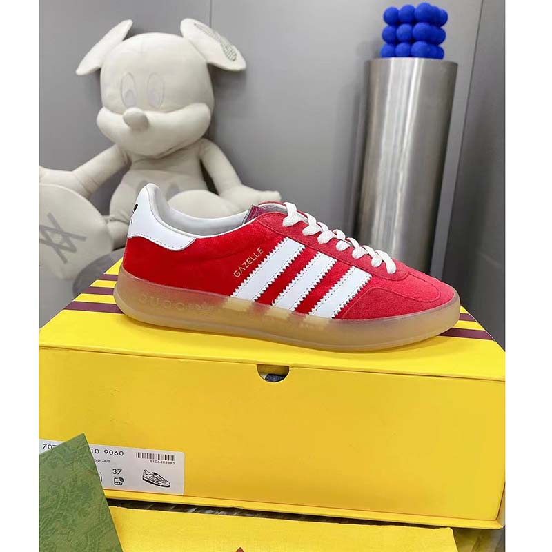 Gucci Unisex Adidas x Gucci Gazelle Sneaker Red Suede Trefoil Embossed