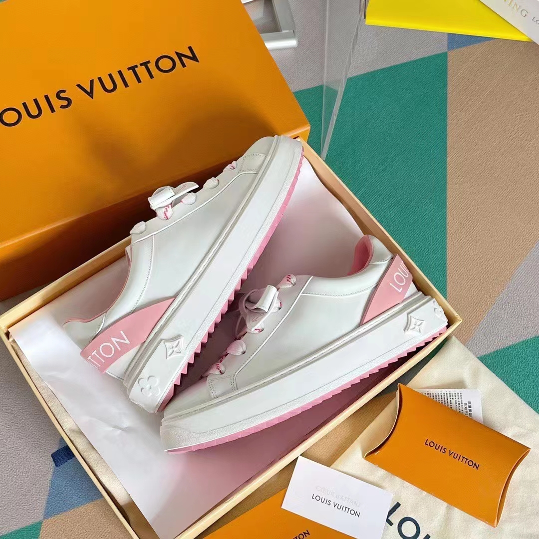 Louis Vuitton LV Women Time Out Sneaker Pink Calf Leather Rubber Outsole