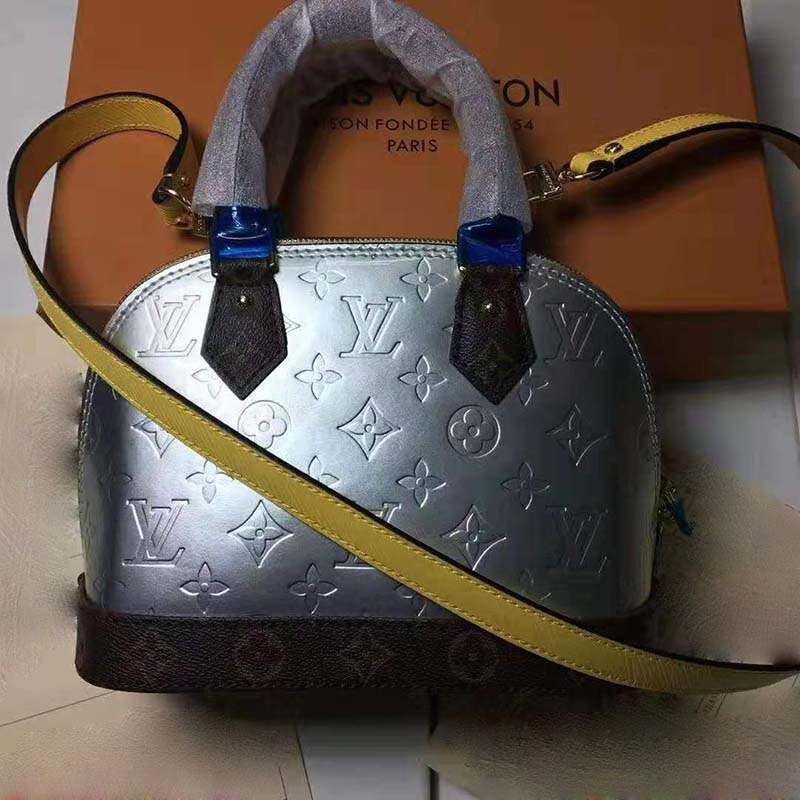 Louis Vuitton LV Women Alma BB Handbag in Metallic Monogram Vernis Patent Leather-Silver