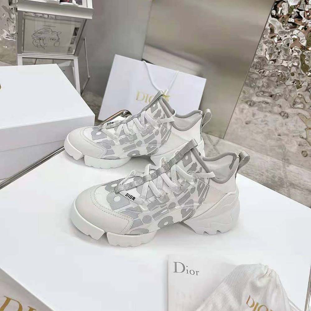 Dior Women D-connect Sneaker White Dior Spatial Printed Reflective Technical Fabric