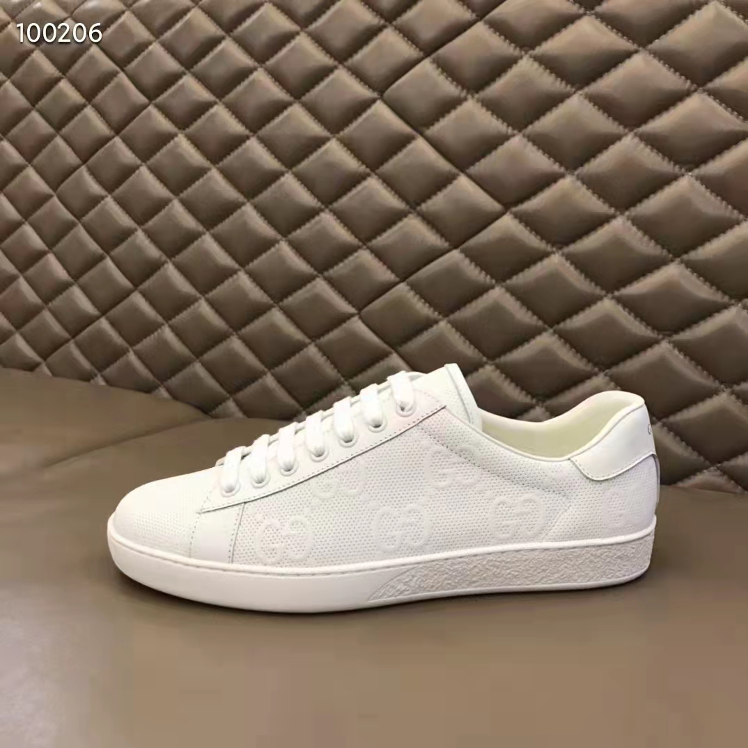 Gucci Unisex Ace GG Embossed Sneaker White GG Embossed Leather Rubber Sole