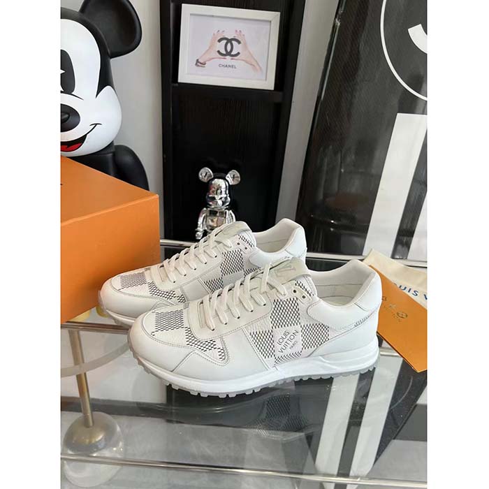 Louis Vuitton LV Unisex Run Away Sneaker White Maxi Damier-Embossed Grained Calf Leather Rubber