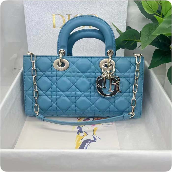 Dior Women CD Medium Lady D-Joy Bag Horizon Blue Cannage Lambskin