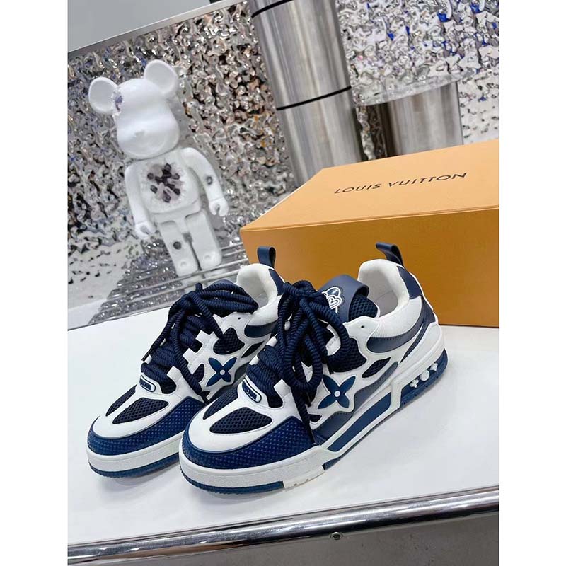 Louis Vuitton Unisex LV Trainer Sneaker Black Monogram Denim Rubber Outsole Flowers