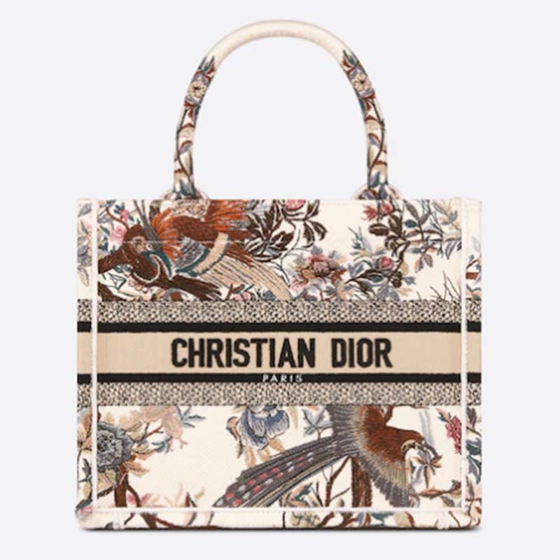 Dior Women CD Small Book Tote Latte Multicolor Dior Jardin D’Hiver Embroidery