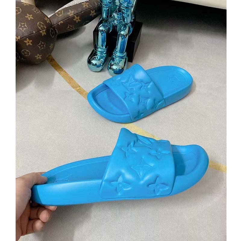 Louis Vuitton LV Unisex Waterfront Mule Blue Monogram Embossed Rubber Waterproof