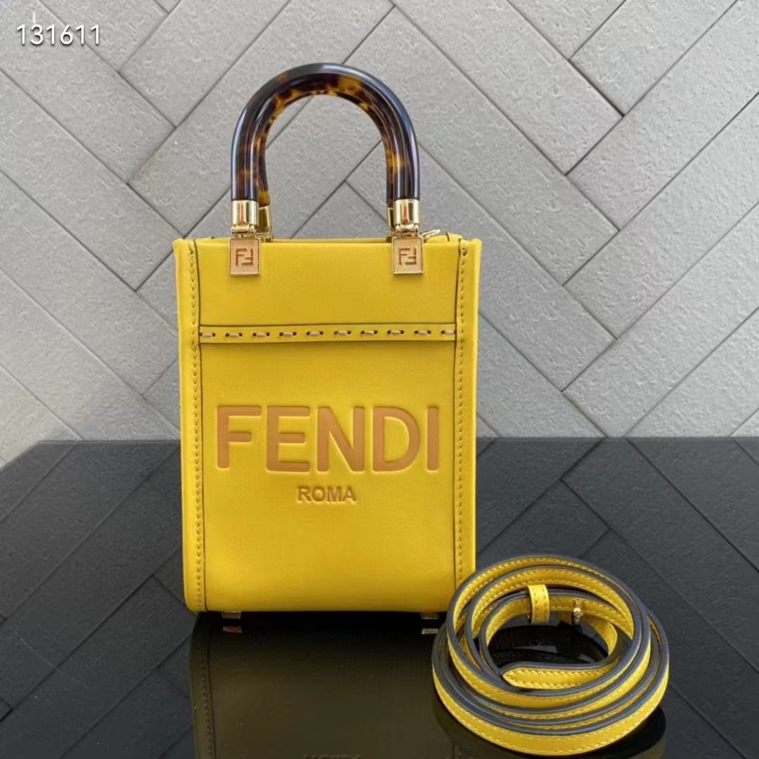 Fendi Women Mini Sunshine Shopper Yellow Leather Mini Bag