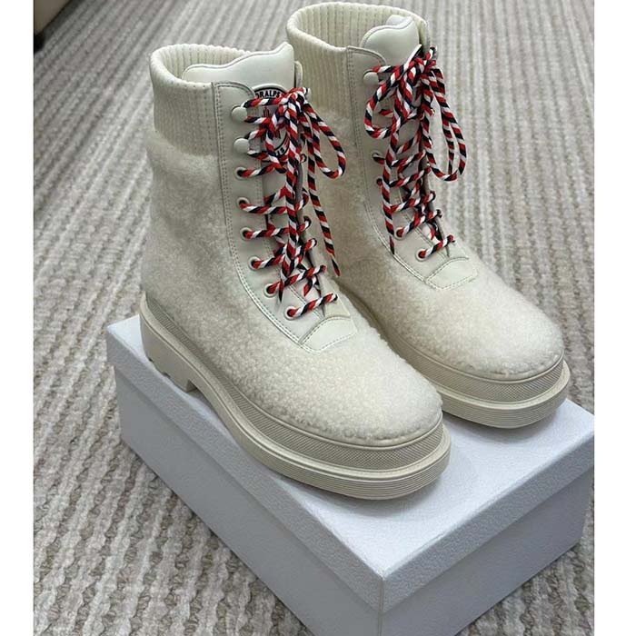 Dior Women CD Dior DiorAlps Ankle Hike Boot White Calfskin Shearling