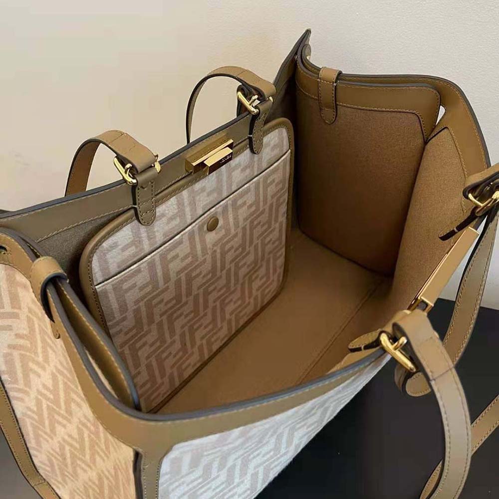 Fendi Women Medium Peekaboo X-Tote Beige FF Wool Bag