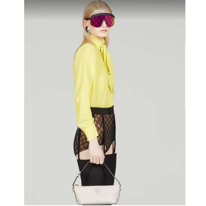 Gucci Women GG Marmont Shoulder Bag White Matelassé Chevron Leather