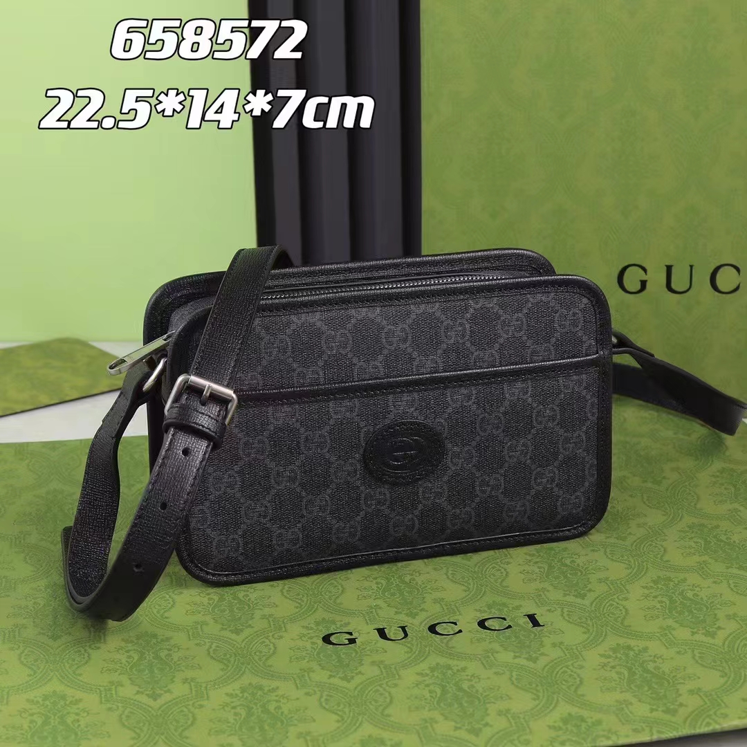 Gucci Unisex GG Mini Bag Interlocking G Black GG Supreme Canvas Leather