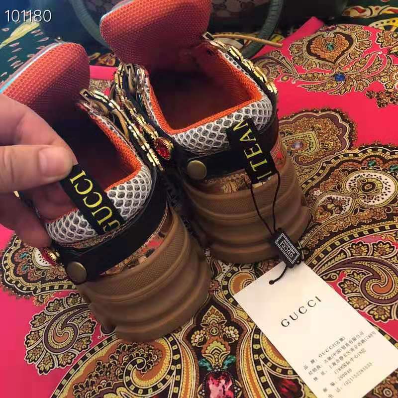 Gucci Women Flashtrek Sneaker with Removable Crystals 5.6cm Height-Brown