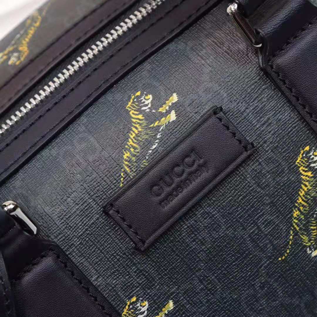 Gucci GG Men Gucci Bestiary Carry-On Duffle with Tigers in Black/Grey Soft GG Supreme