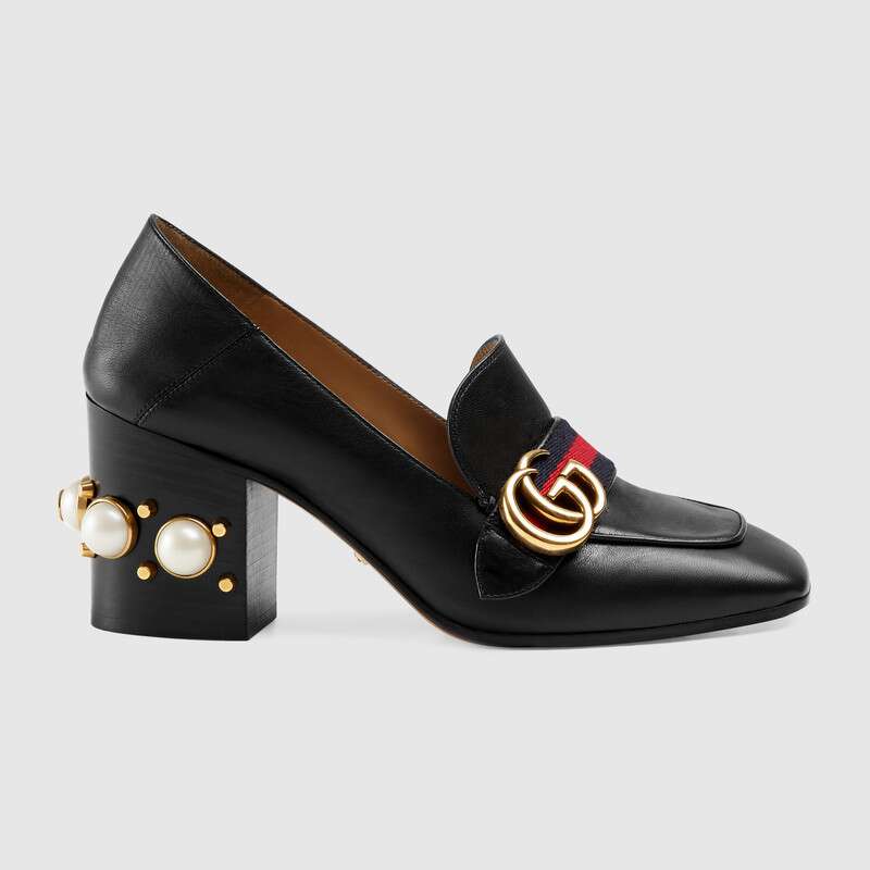 Gucci Women Leather Mid-Heel Loafer 3″ Heel-Black