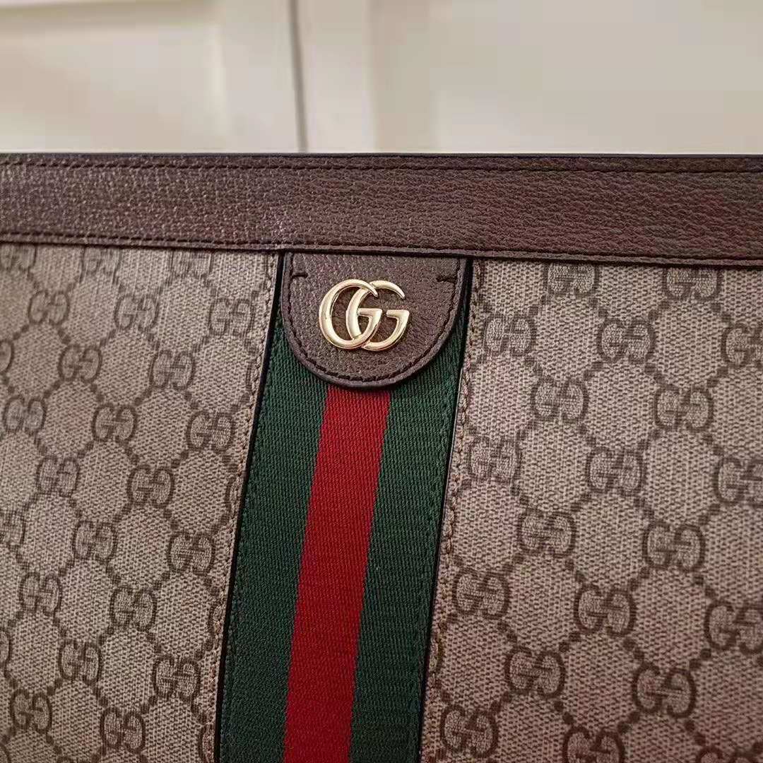 Gucci GG Women Ophidia Medium Shoulder Bag in Beige/Ebony GG Supreme Canvas