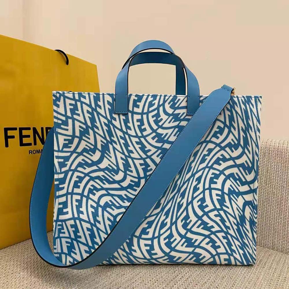 Fendi Unisex Shopper Blue Glazed Canvas Bag