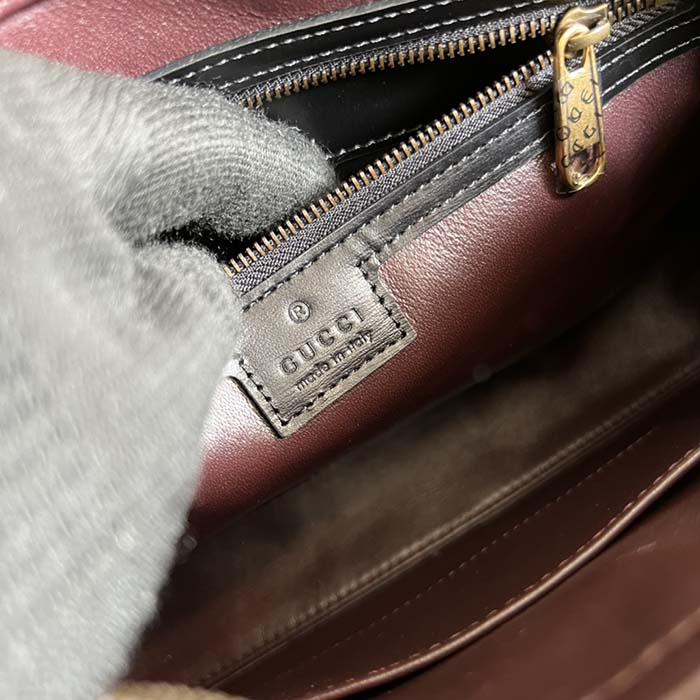 Gucci Unisex Crocodile Trim Shoulder Bag Double G Black Leather Zip Closure