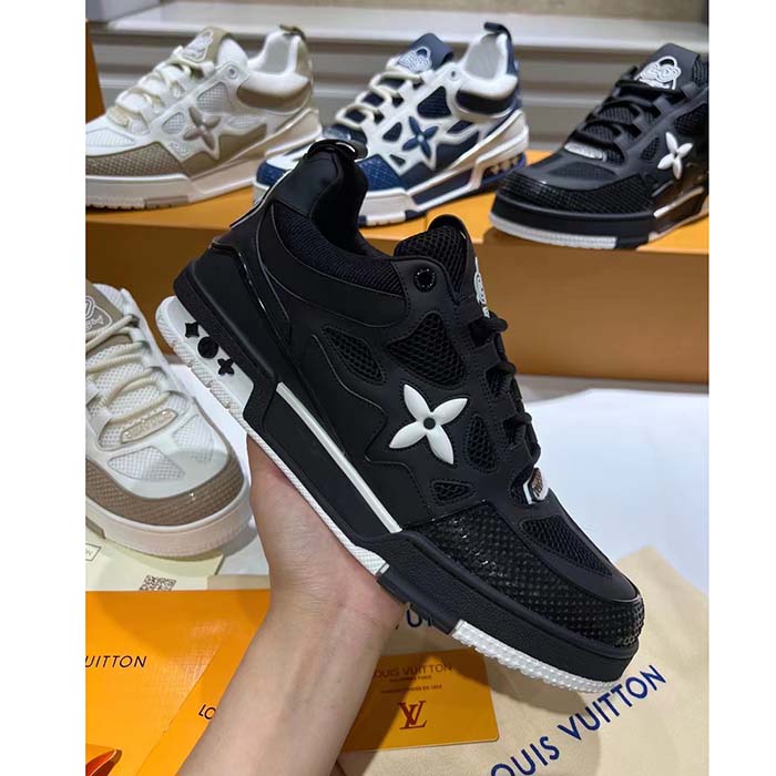 Louis Vuitton LV Unisex Skate Sneaker Black Mix Materials Double Laces Rubber