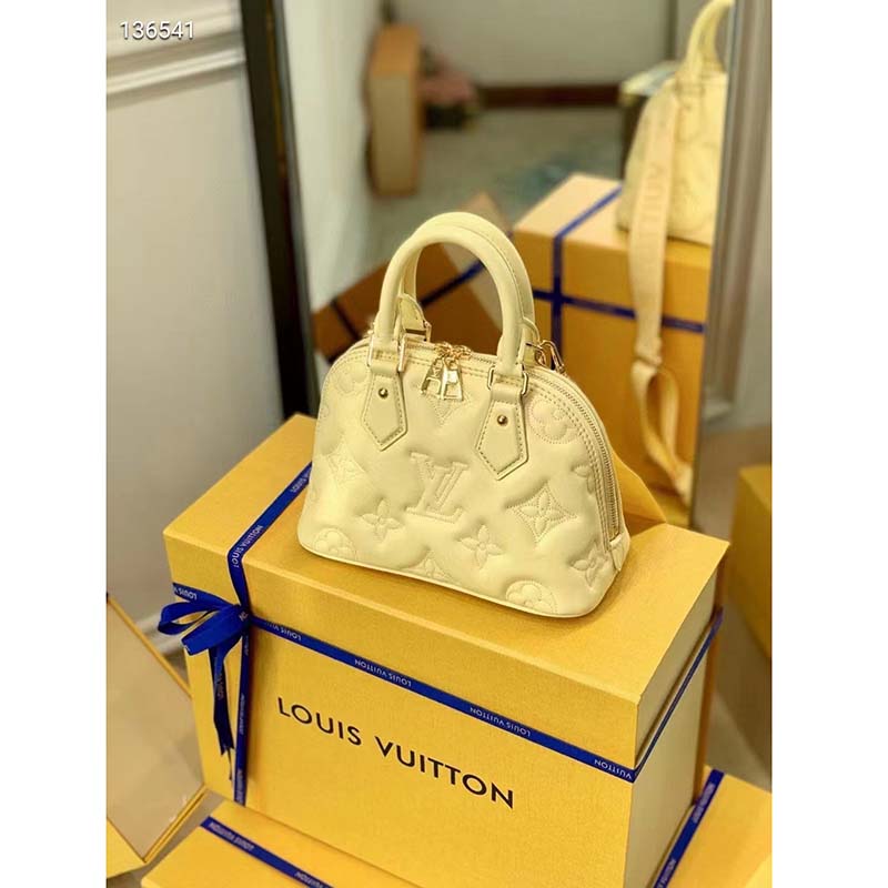 Louis Vuitton LV Women Alma BB Handbag Banana Yellow Quilted Embroidered Calf